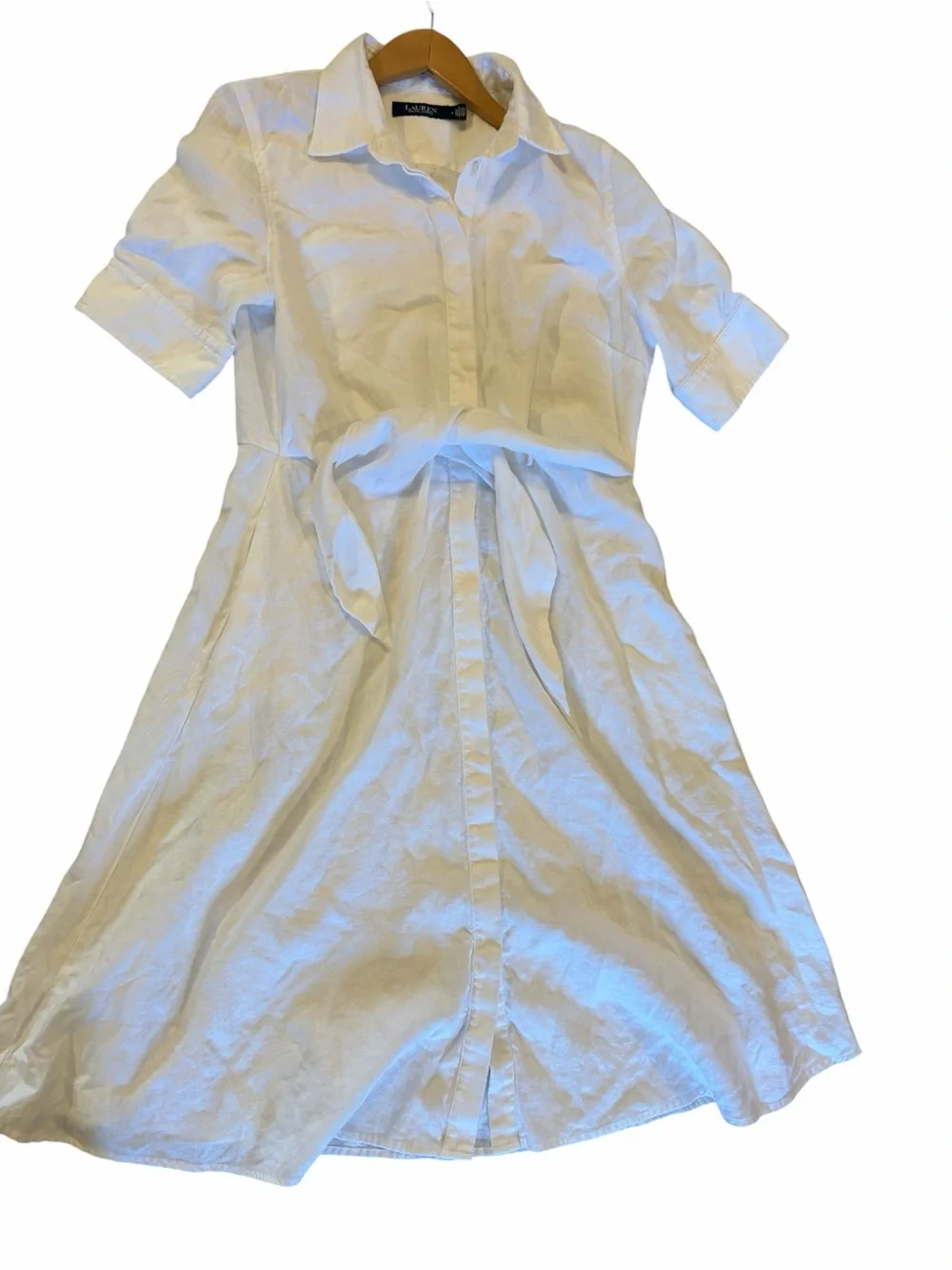 Ralph Lauren 100% Linen White Tie-Front Dress - Picture 7 of 14